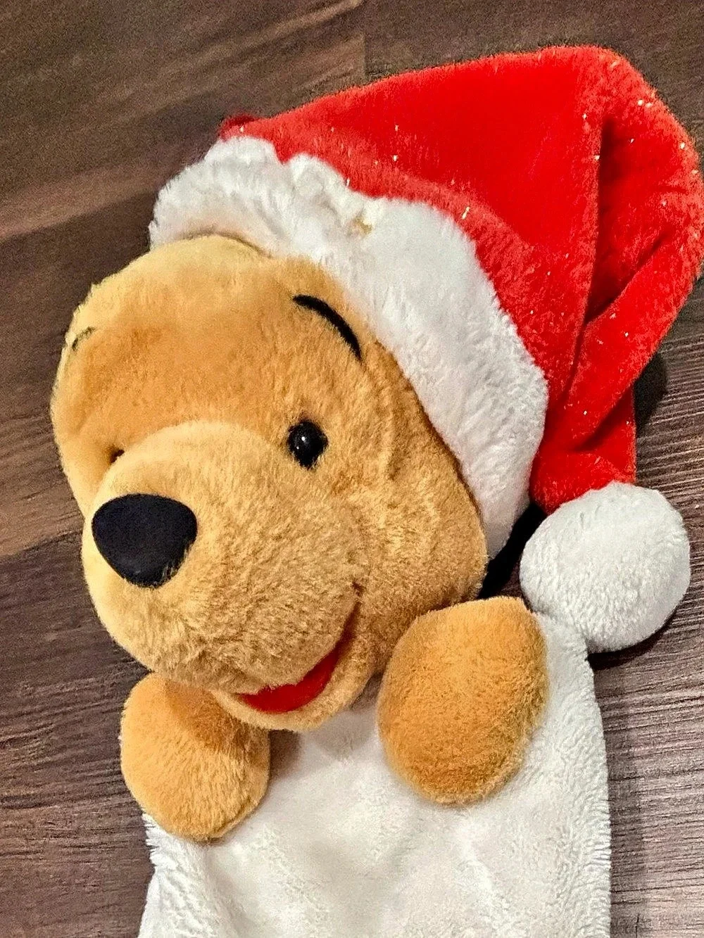 Vintage 90s Disney Winnie the Pooh 3D plush Large Christmas Stocking 24”